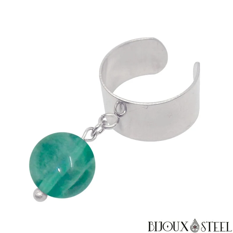 Bague large ajustable à perle de fluorite bleue