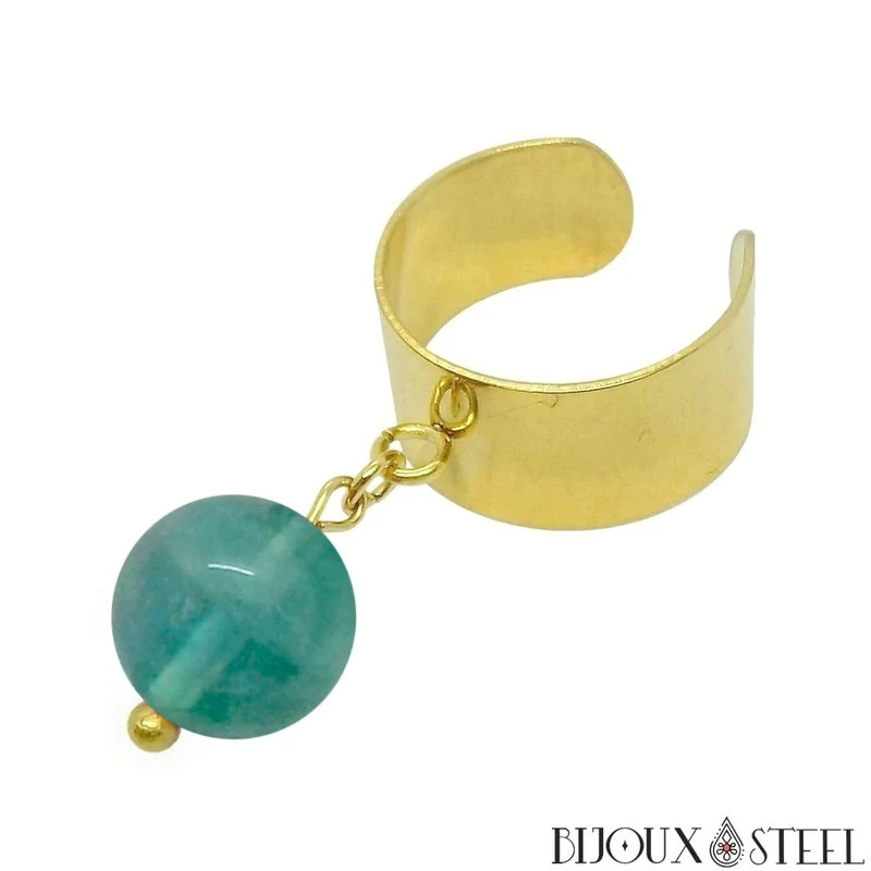 Bague large ajustable à perle de fluorite bleue