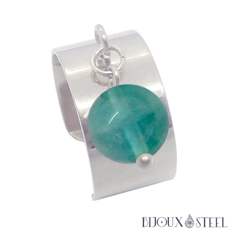 Bague large ajustable à perle de fluorite bleue