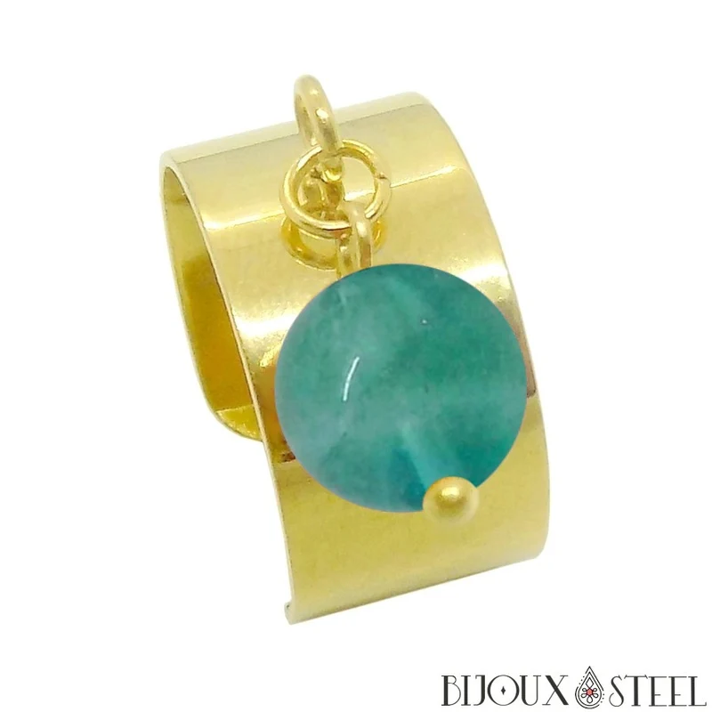 Bague large ajustable à perle de fluorite bleue