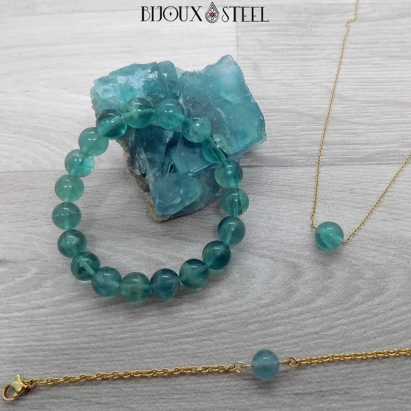 Bracelet en perles de fluorite bleue 10mm