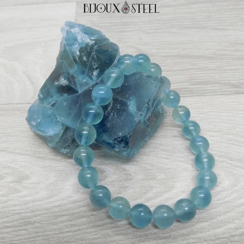 Bracelet en perles de fluorite bleue 8mm