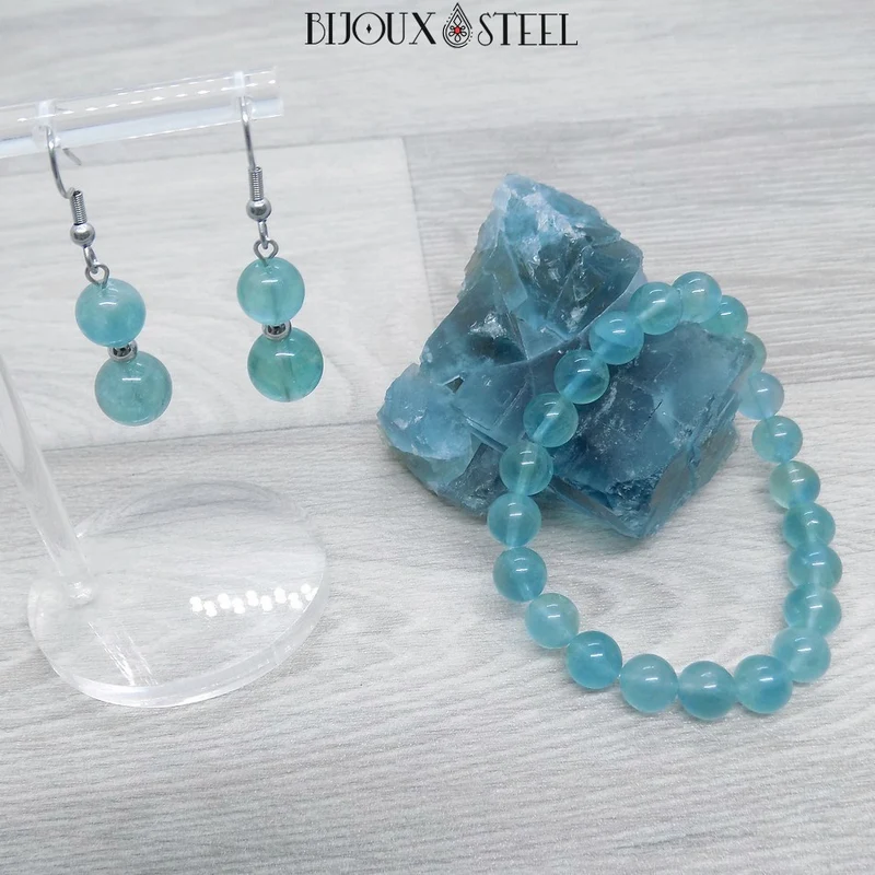 Bracelet en perles de fluorite bleue 8mm