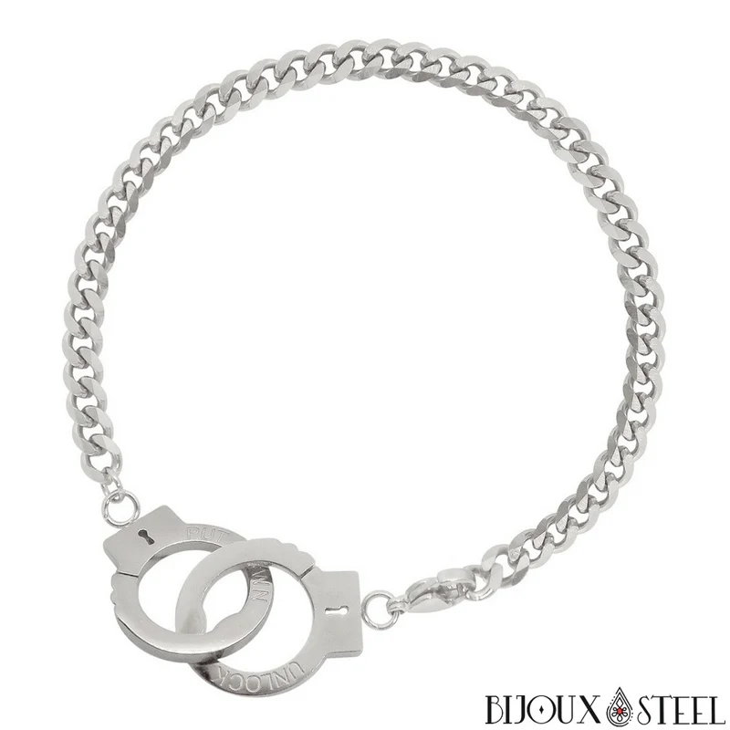 Bracelet menottes homme et maille cubaine en acier inoxydable