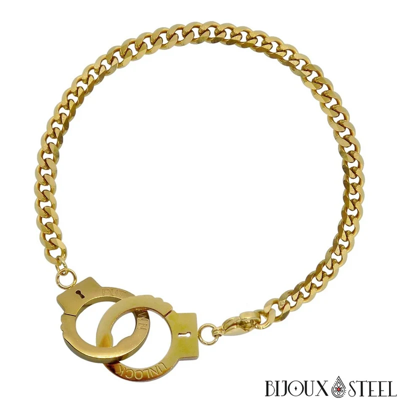 Bracelet menottes homme et maille cubaine en acier inoxydable