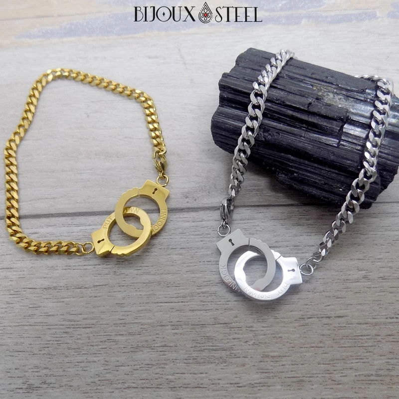 Bracelet menottes homme et maille cubaine en acier inoxydable
