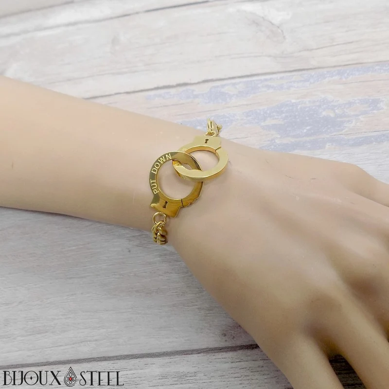 Bracelet menottes homme et maille cubaine en acier inoxydable