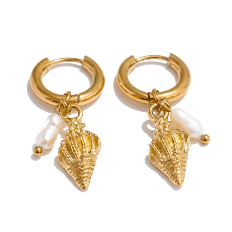 Boucles d'Oreilles Créoles Coquillage et Perle