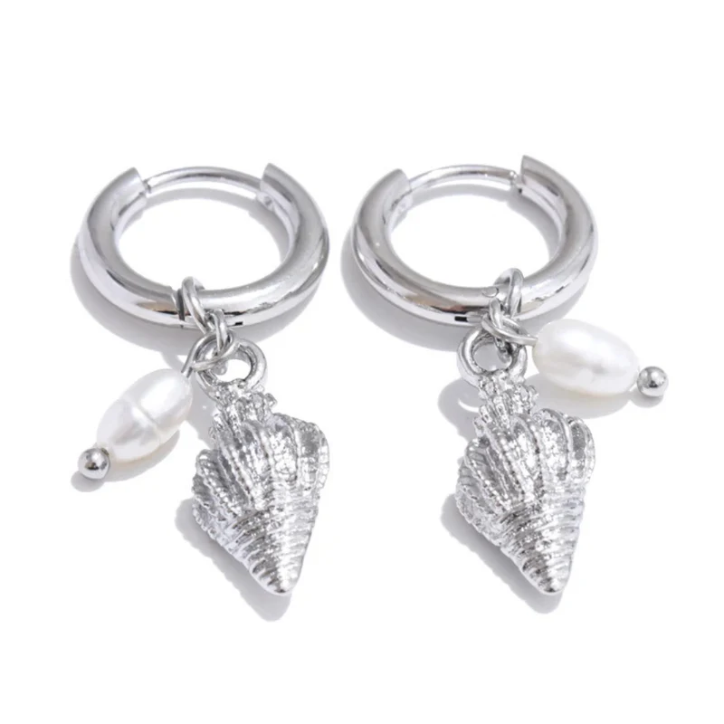 Boucles d'Oreilles Créoles Coquillage et Perle
