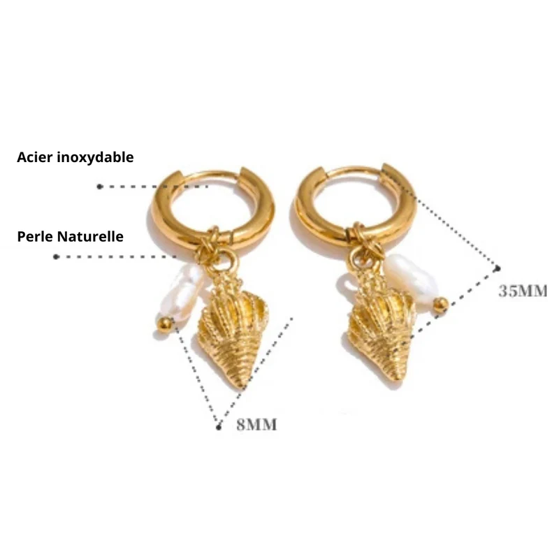 Boucles d'Oreilles Créoles Coquillage et Perle