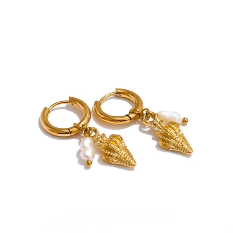 Boucles d'Oreilles Créoles Coquillage et Perle