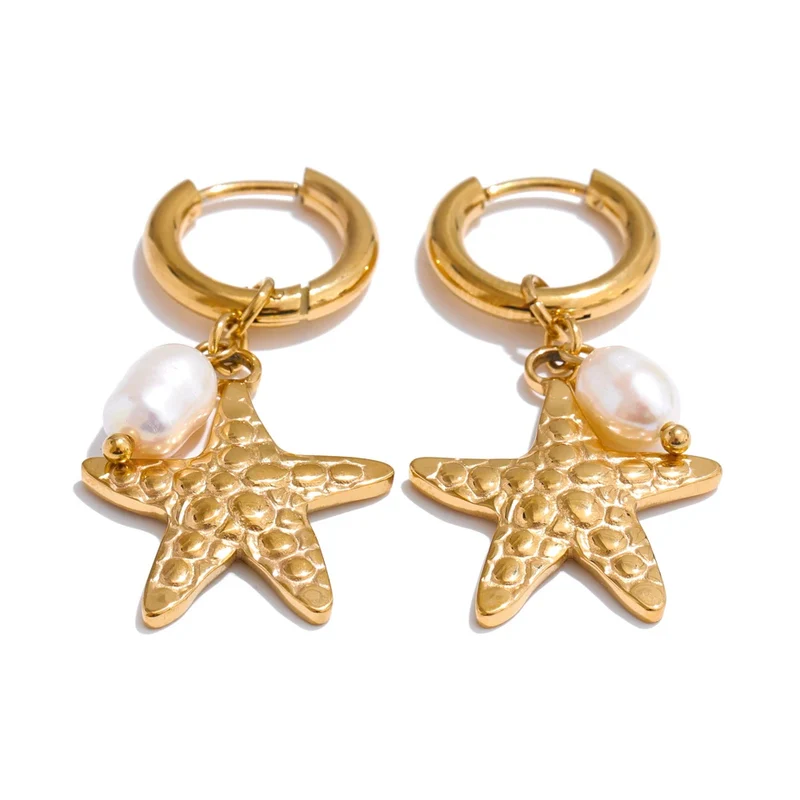 Boucles d'Oreilles Créoles Breloque Étoile de Mer