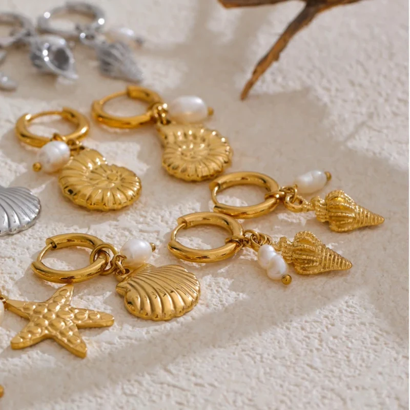 Boucles d'Oreilles Créoles Breloque Étoile de Mer