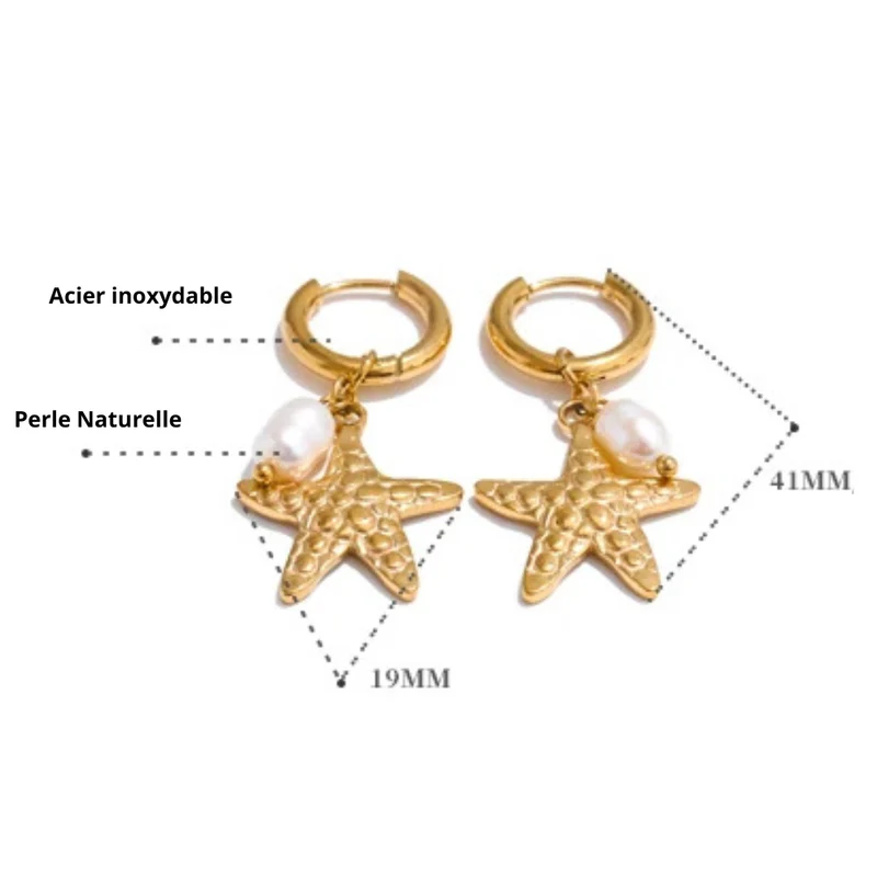 Boucles d'Oreilles Créoles Breloque Étoile de Mer