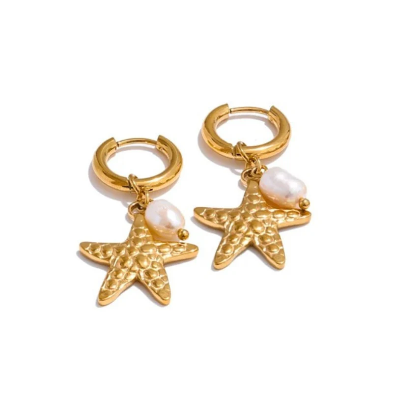 Boucles d'Oreilles Créoles Breloque Étoile de Mer