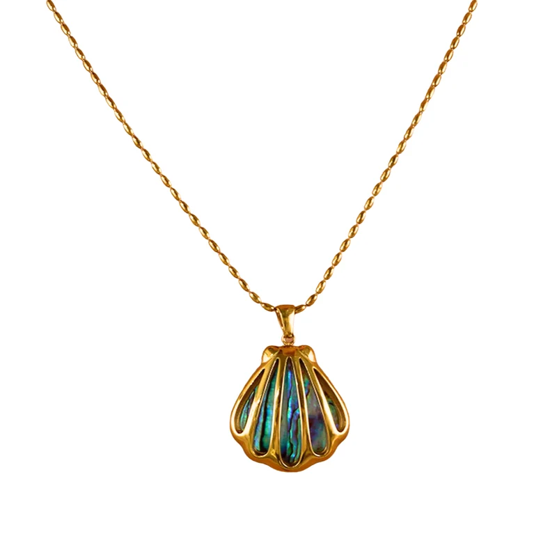 Collier Pendentif Coquillage Doré et Bleu