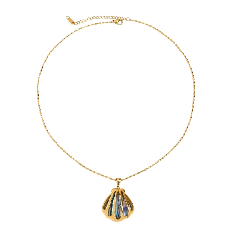 Collier Pendentif Coquillage Doré et Bleu