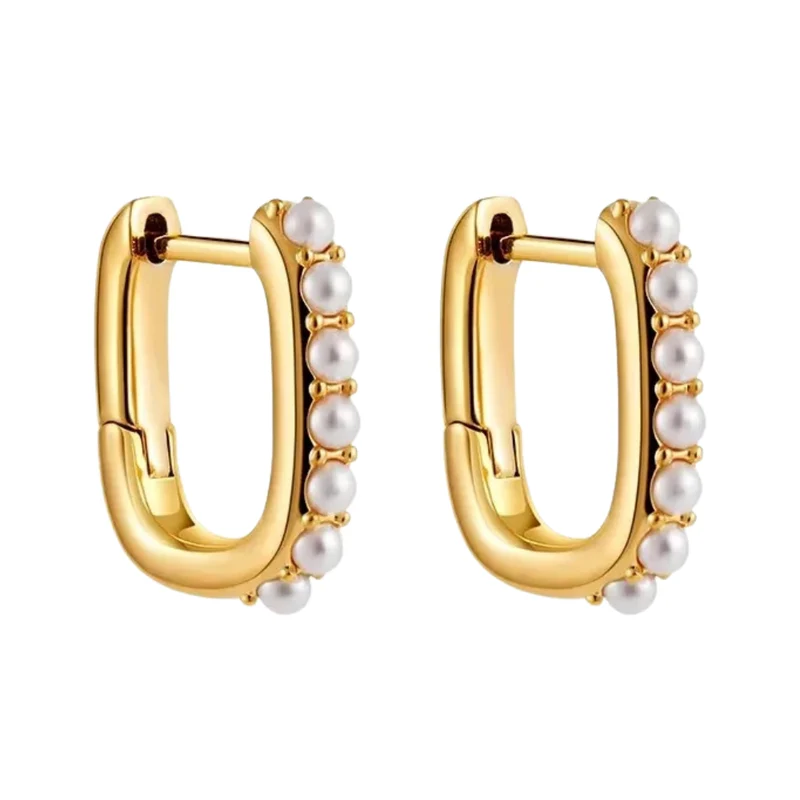 Boucles d'Oreilles Or Créoles Carrées Perles