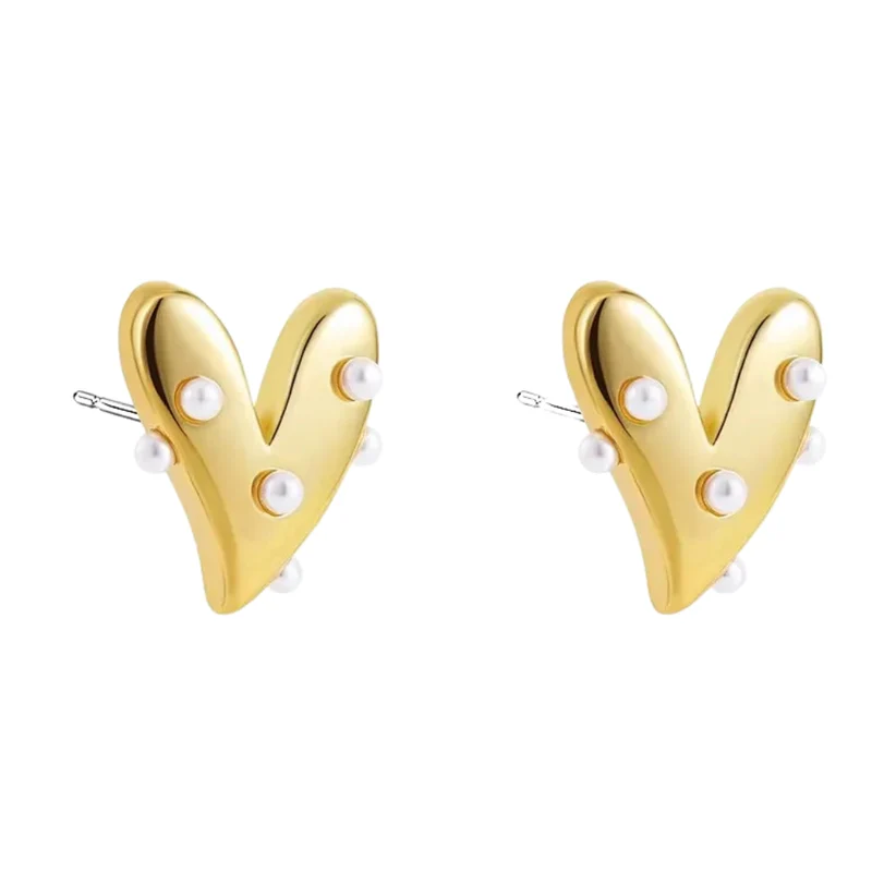 Boucles d'Oreilles Coeur Perles Blanches