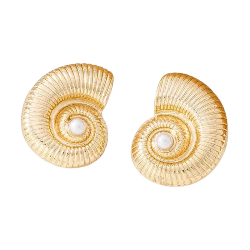 Boucles d'Oreilles Escargot Perle Blanche