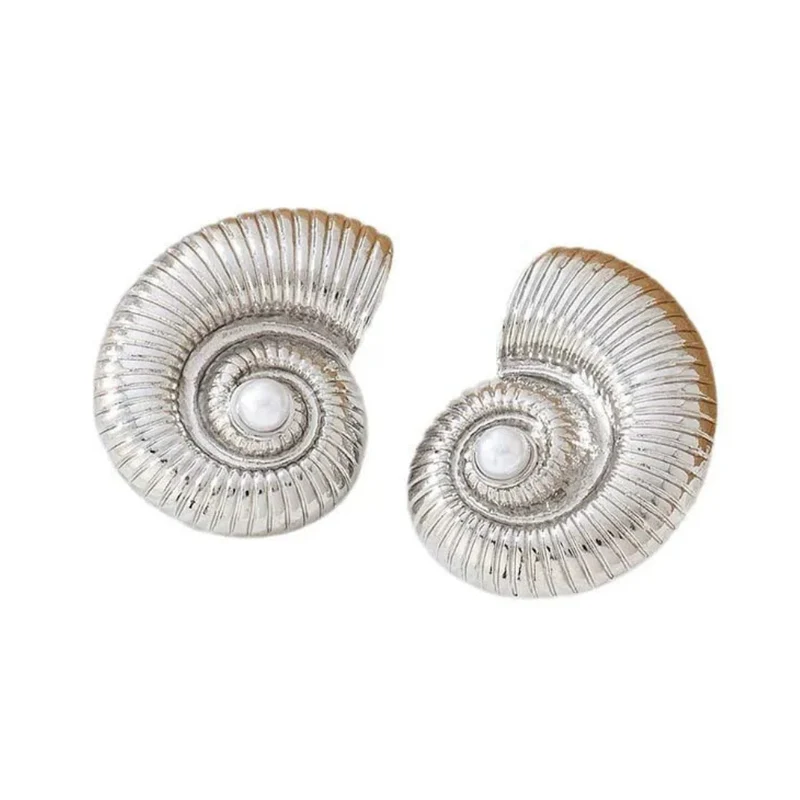 Boucles d'Oreilles Escargot Perle Blanche