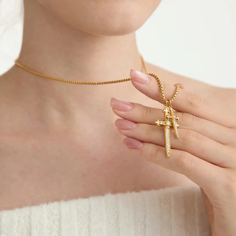 Collier Double Croix Femme