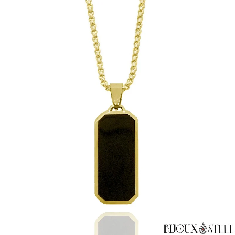 Collier à pendentif homme rectangle noir en acier inoxydable