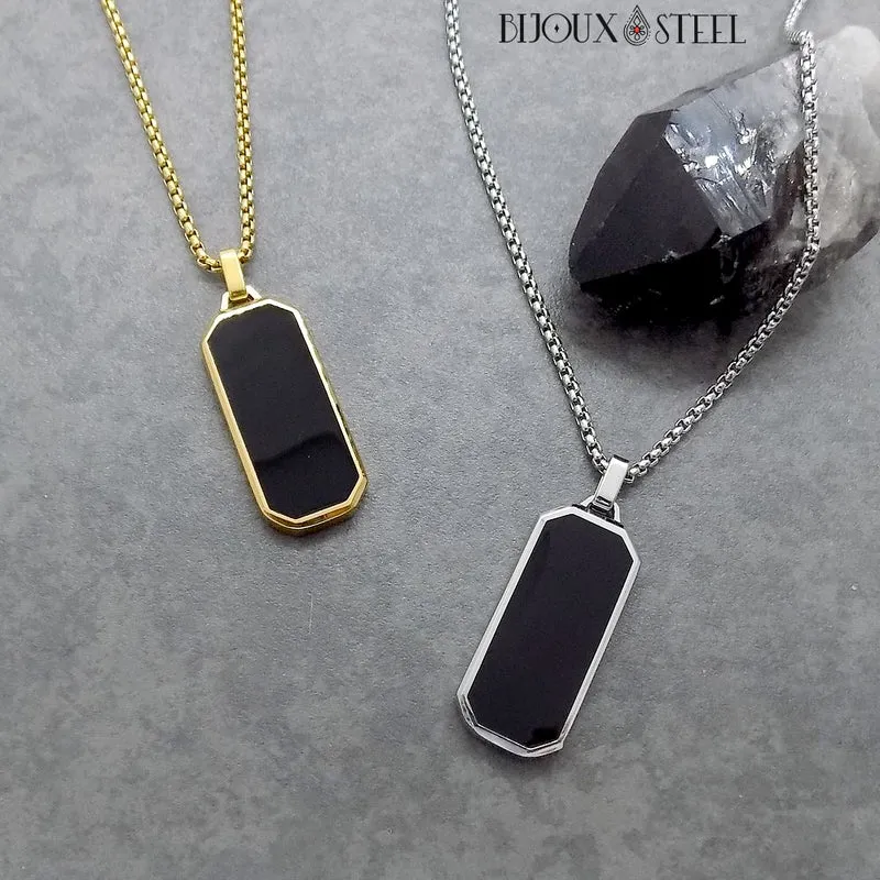 Collier à pendentif homme rectangle noir en acier inoxydable