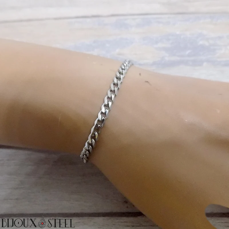 Bracelet gourmette à maille cubaine 3mm en acier inoxydable