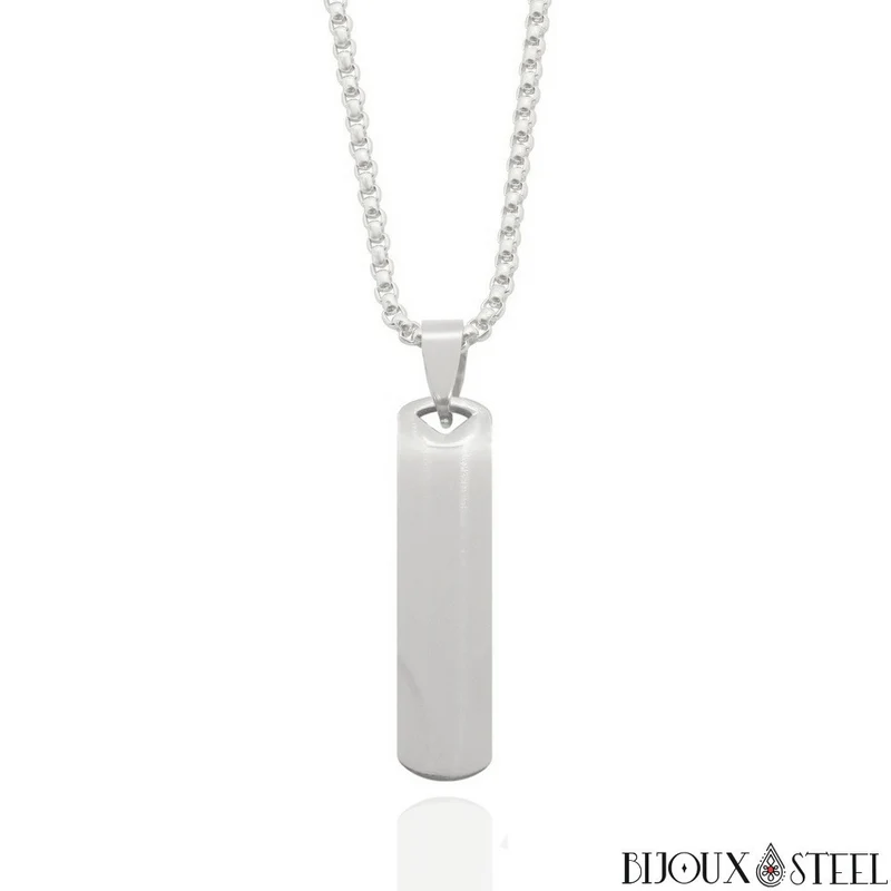 Collier homme rectangle en acier inoxydable