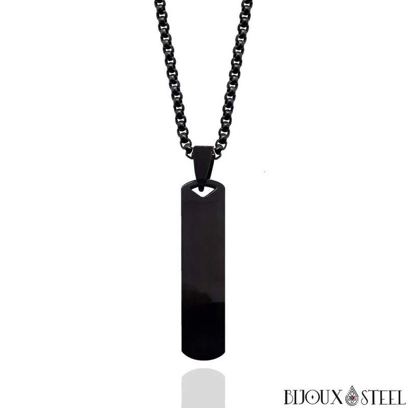 Collier homme rectangle en acier inoxydable