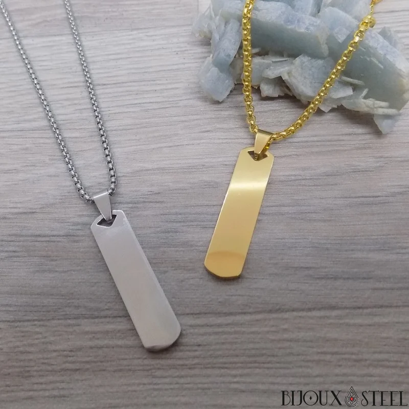 Collier homme rectangle en acier inoxydable