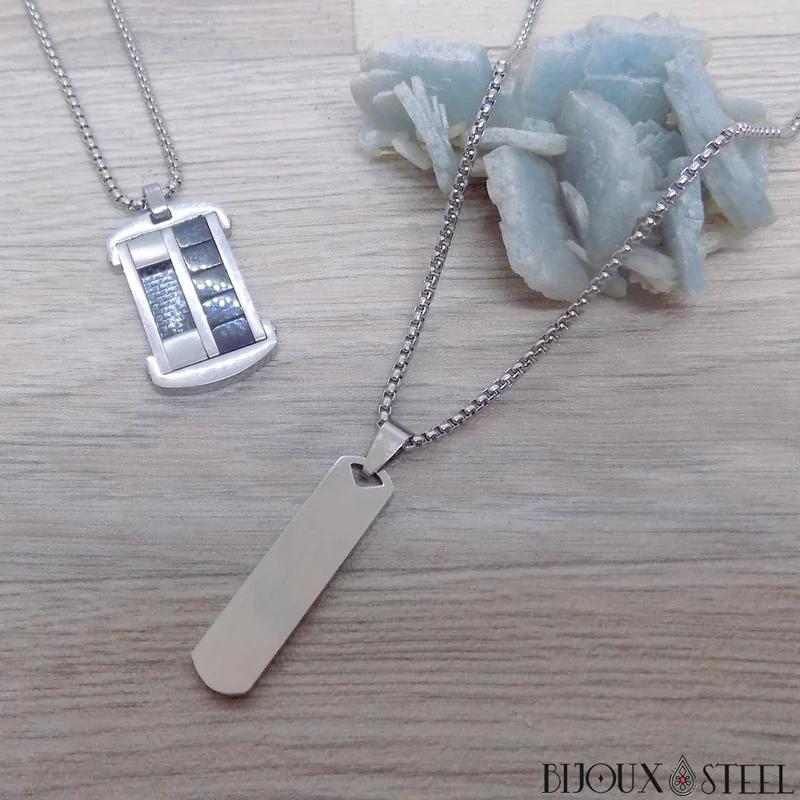 Collier homme rectangle en acier inoxydable