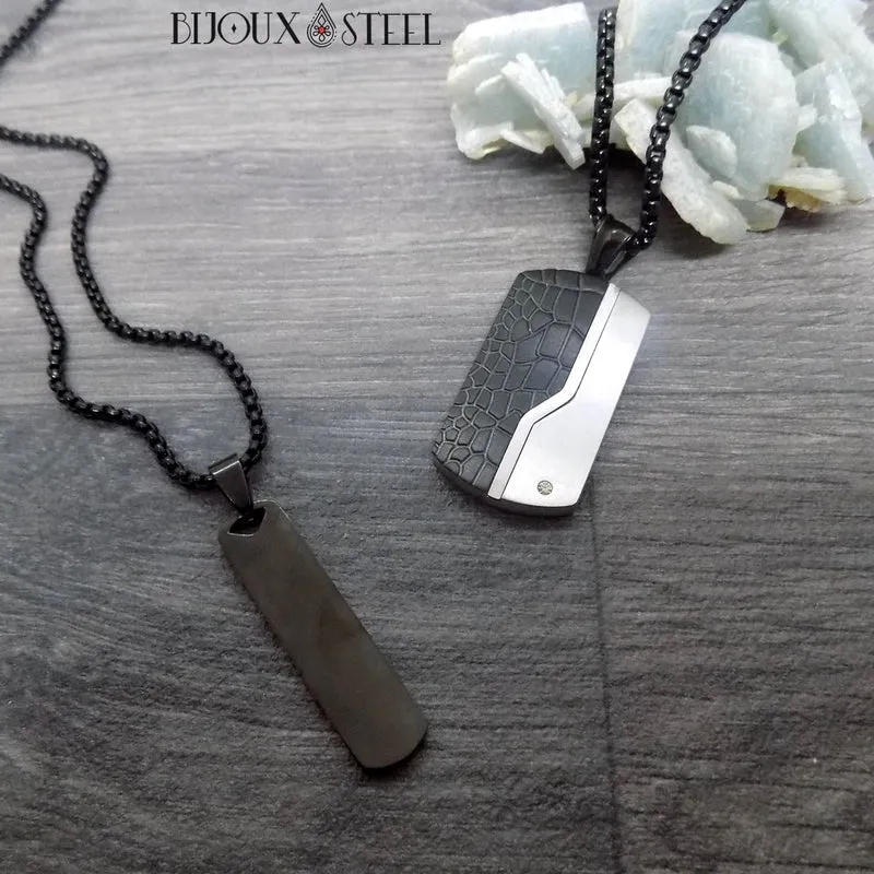 Collier homme rectangle en acier inoxydable