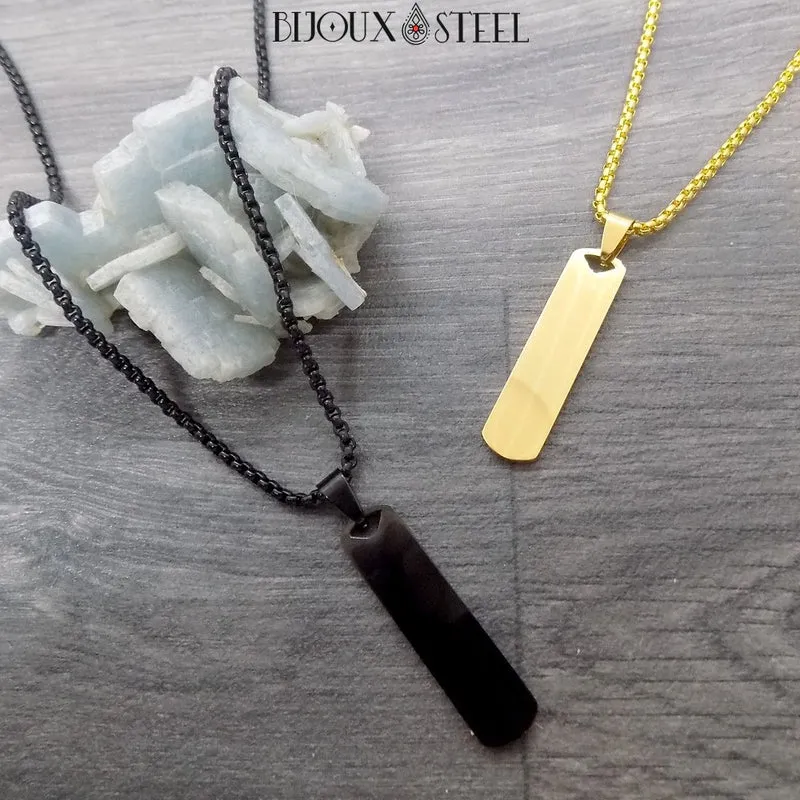 Collier homme rectangle en acier inoxydable