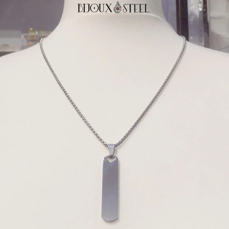 Collier homme rectangle en acier inoxydable