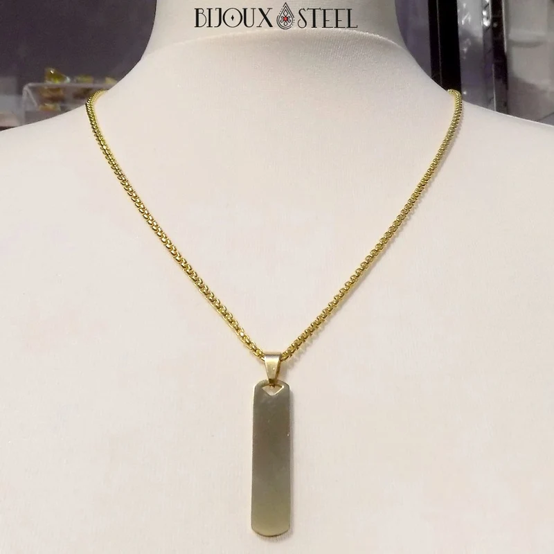 Collier homme rectangle en acier inoxydable