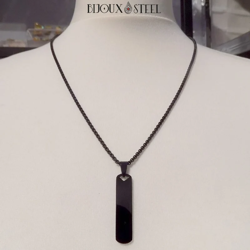 Collier homme rectangle en acier inoxydable