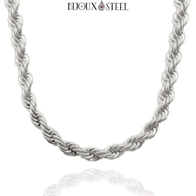 Collier chaine torsadée en acier inoxydable