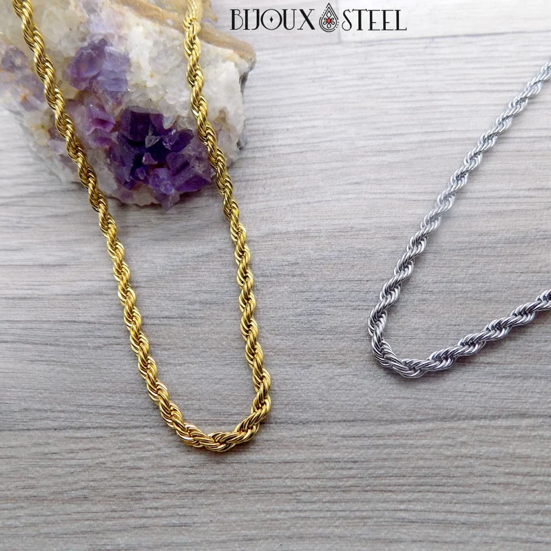 Collier chaine torsadée en acier inoxydable