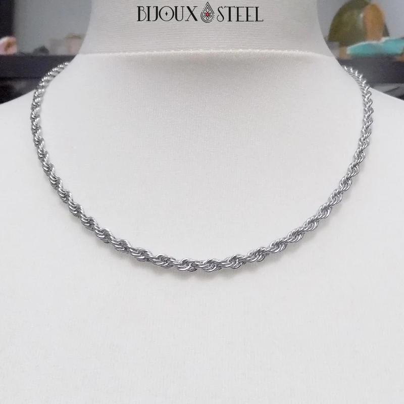 Collier chaine torsadée en acier inoxydable
