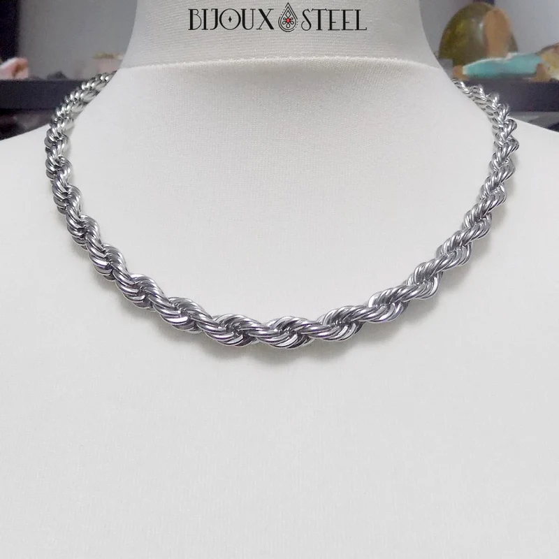 Collier chaine torsadée en acier inoxydable