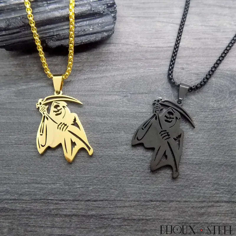 Collier à pendentif la Faucheuse en acier inoxydable
