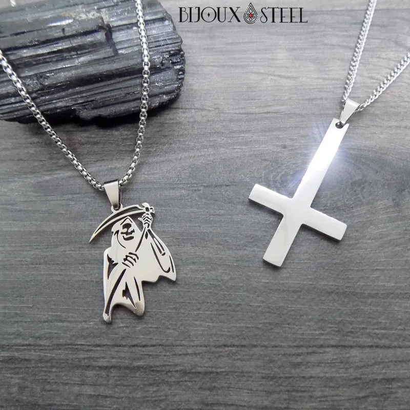 Collier à pendentif la Faucheuse en acier inoxydable