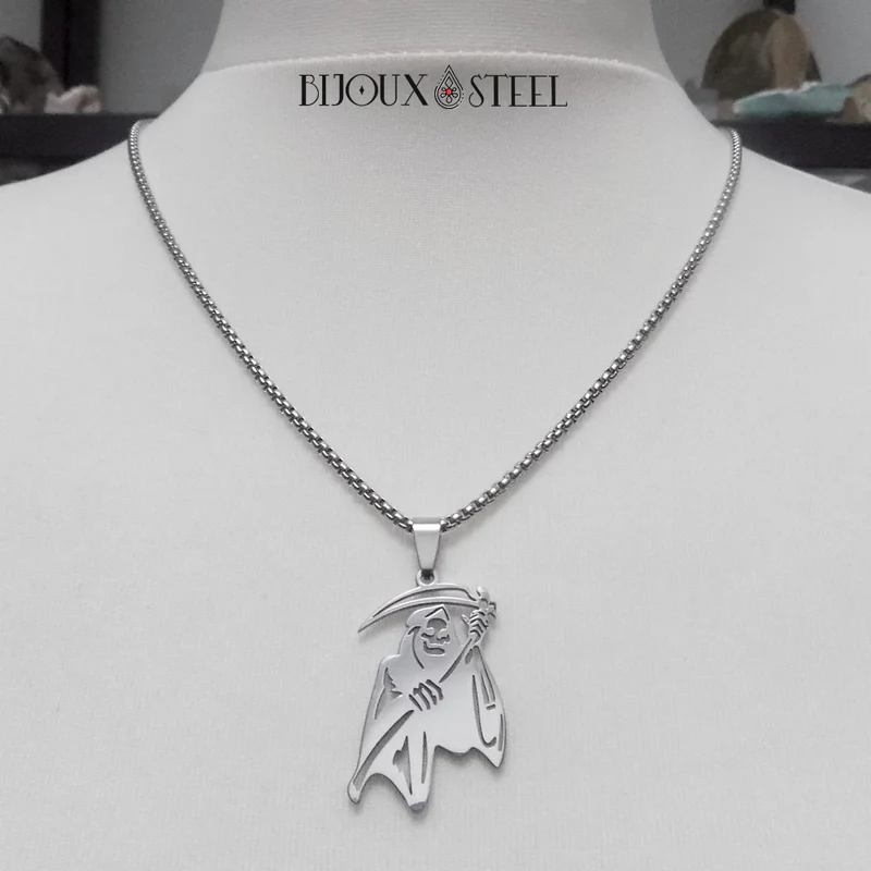 Collier à pendentif la Faucheuse en acier inoxydable