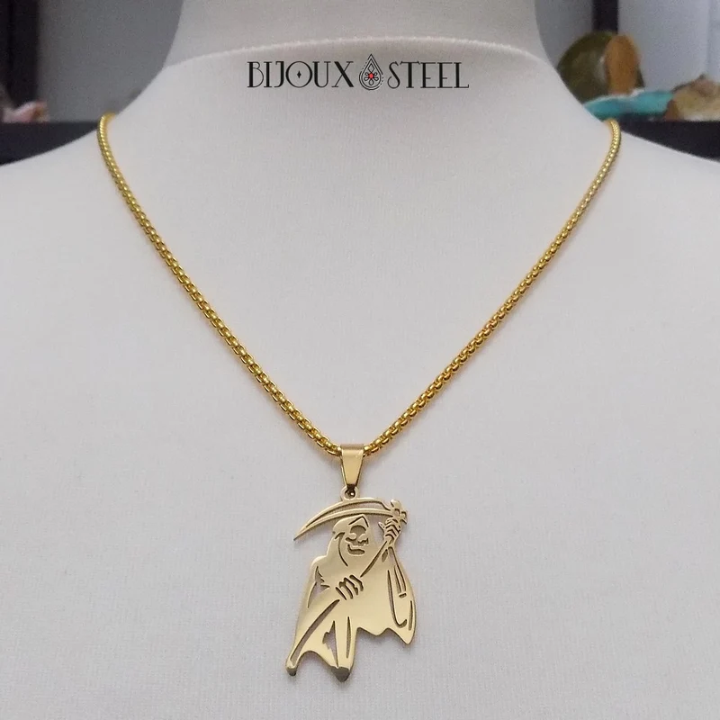 Collier à pendentif la Faucheuse en acier inoxydable