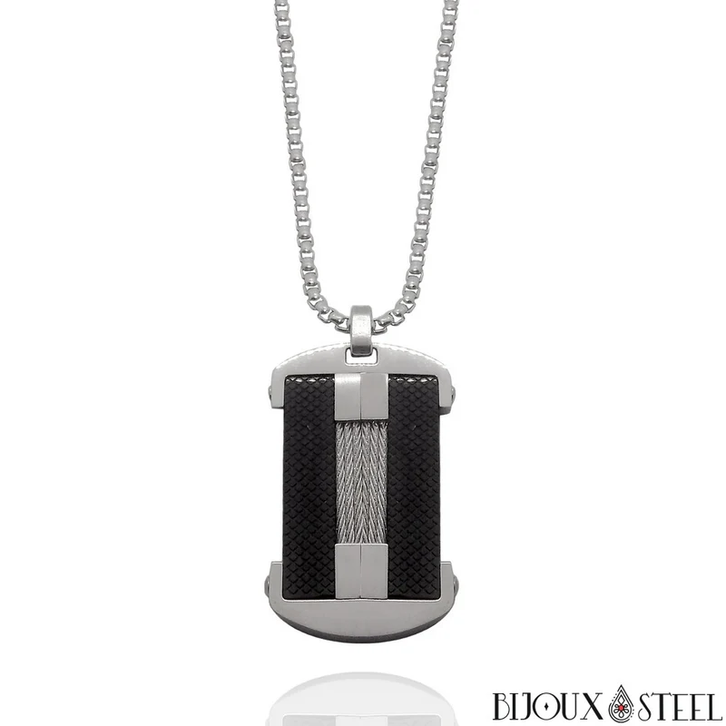 Collier homme fibre de carbone et acier inoxydable
