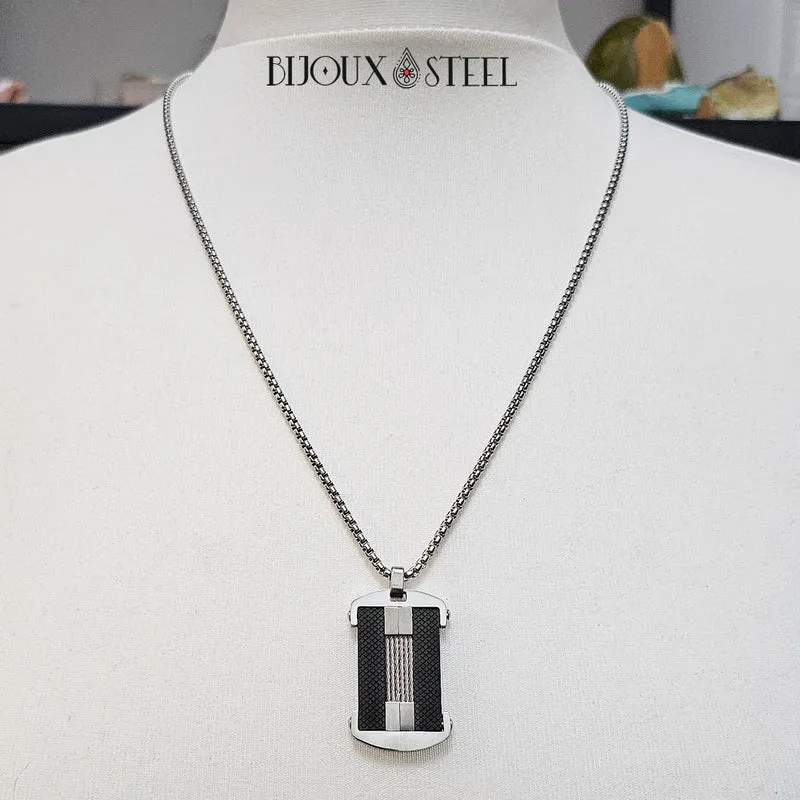 Collier homme fibre de carbone et acier inoxydable