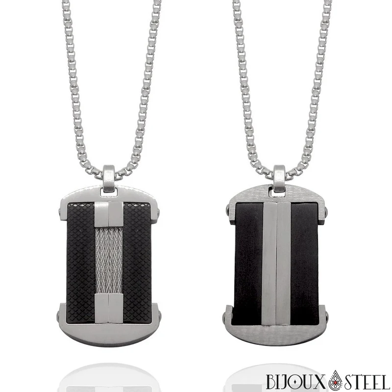 Collier homme fibre de carbone et acier inoxydable