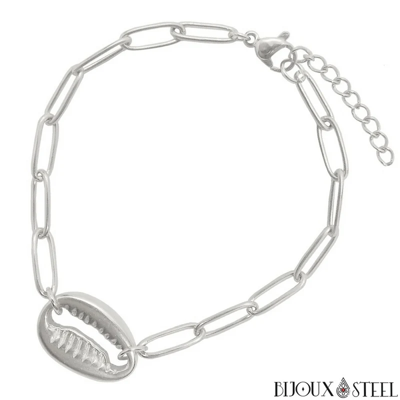 Bracelet cauri à maille trombone en acier inoxydable